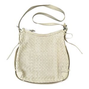 Cuoieria Florentina bone color soft leather woven pattern shoulder bag